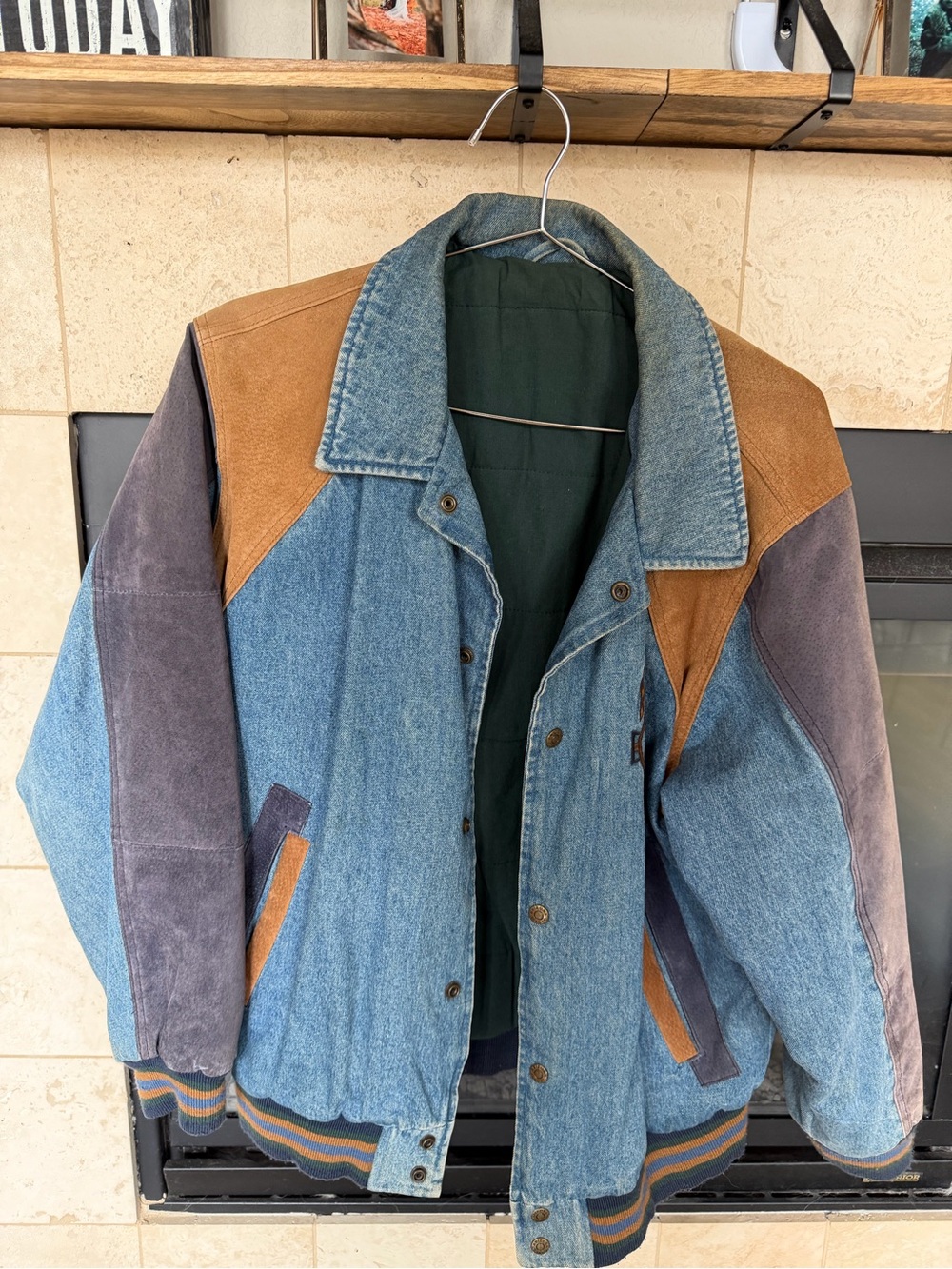 Men's Denim and Suede Patchwork Jacket - Blue & Brown - Picture 2 of 7